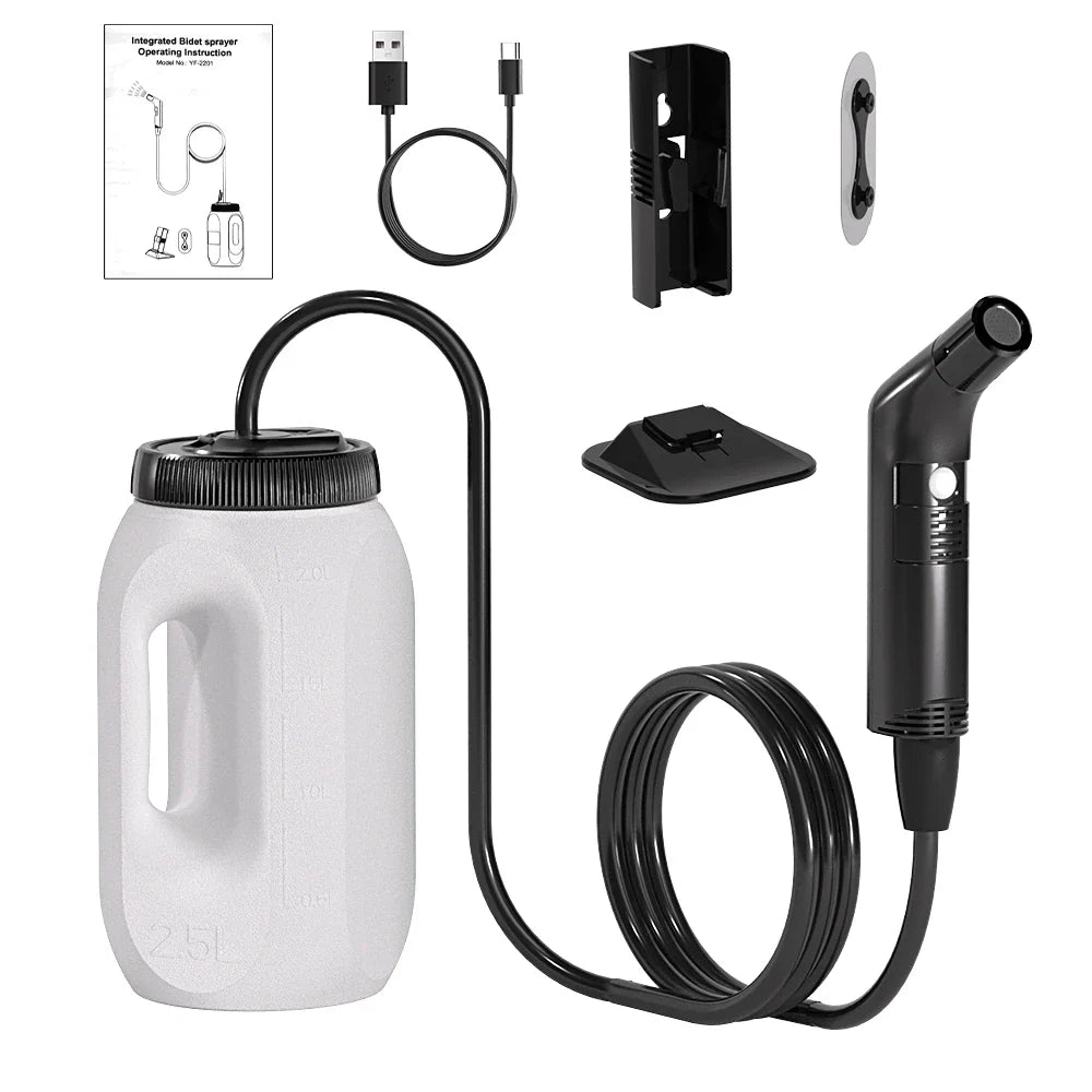 2.5L Portable Rechargeable Electric Bidet Sprayer – Handheld Shataf for Personal Hygiene, Travel & Camping