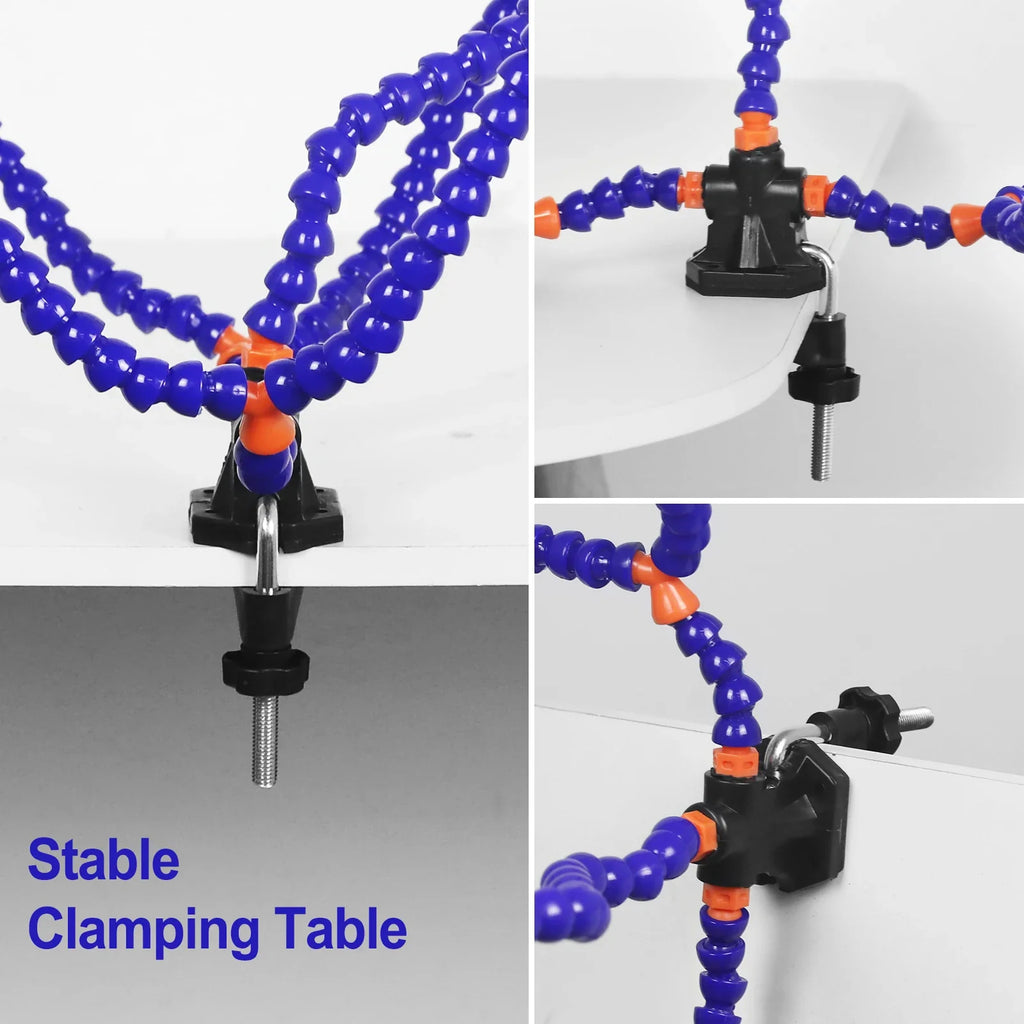 3X (55mm) Magnifier Soldering Helping Hands with PCB Holder and 5 Flexible Arms, Desk Clamp Station