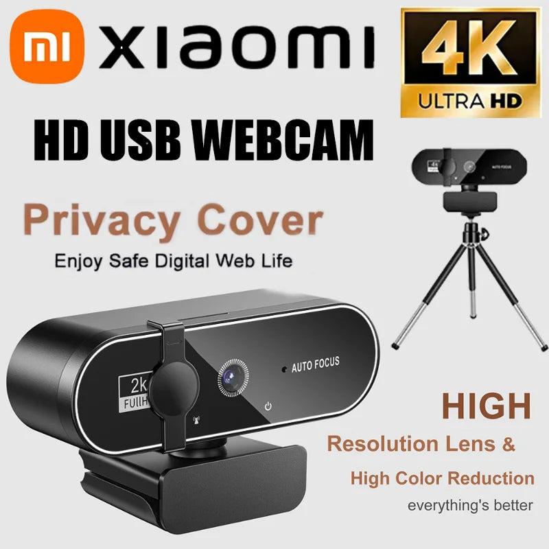 4K USB Webcam with Autofocus & Built-in Microphone — 3840x2160 (4K) & 1080P Streaming Camera for PC/Laptop