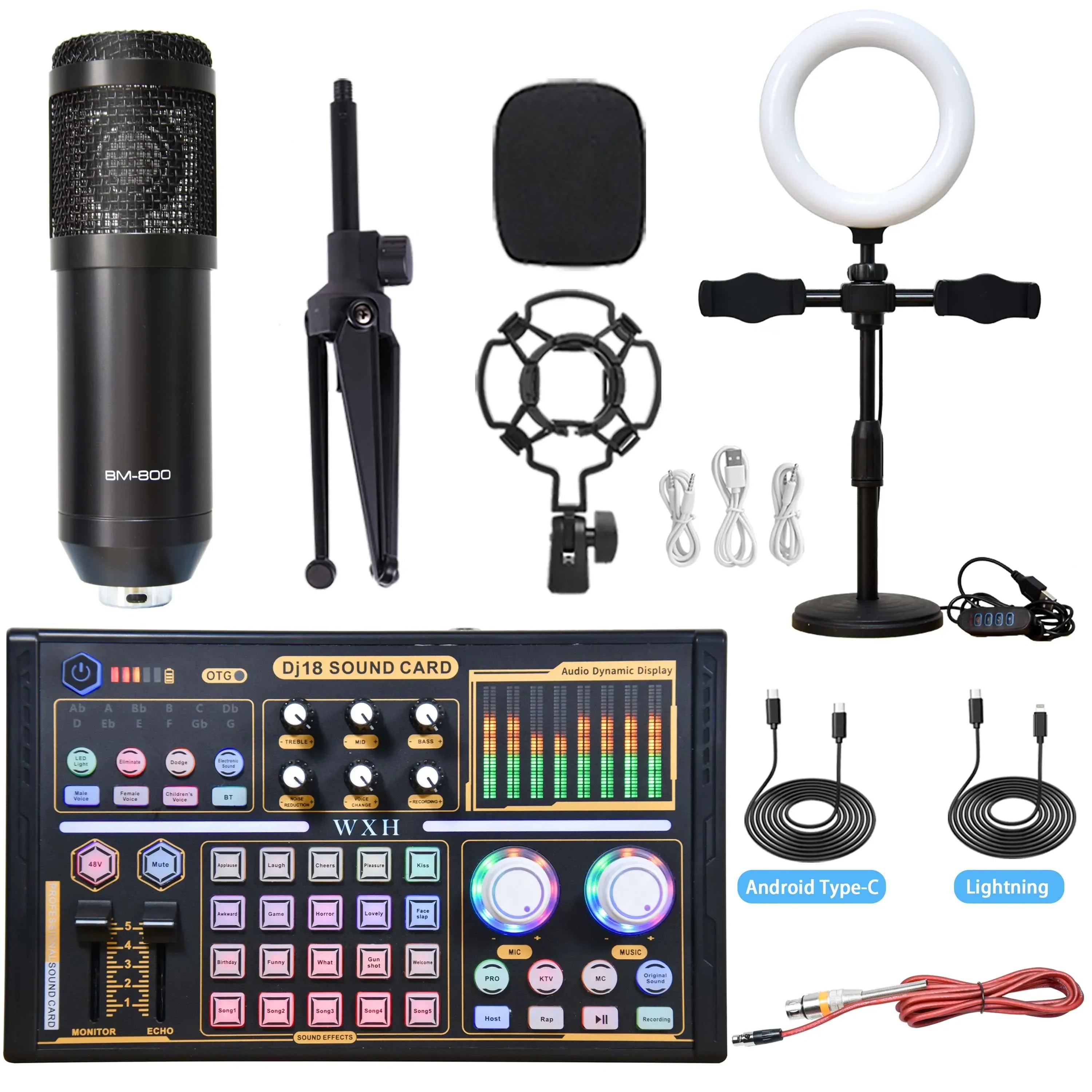 External Sound Card Studio Mixer with Noise-Reduction Microphone for Live Streaming, TikTok, Podcasting