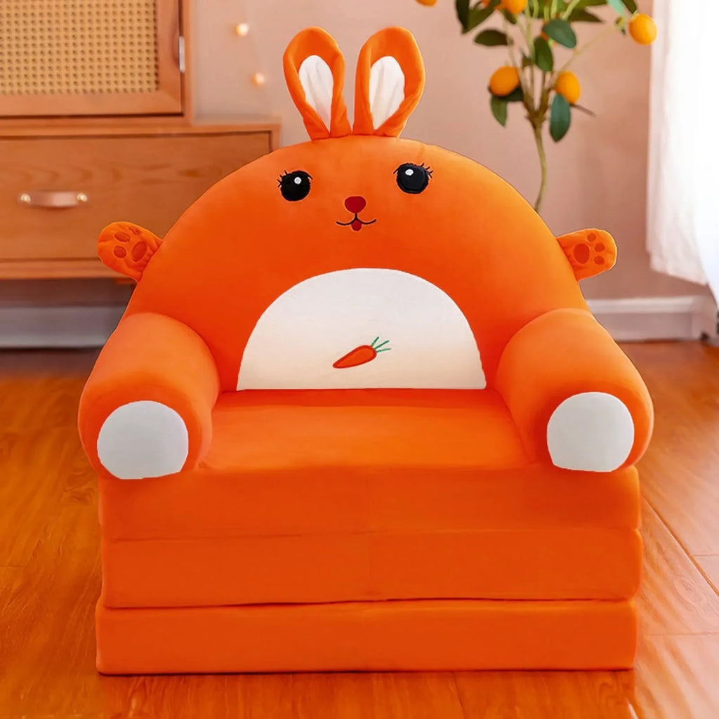 Plush Foldable Kids Sofa Bed 2-in-1 Cartoon Armchair with Removable Washable Cover