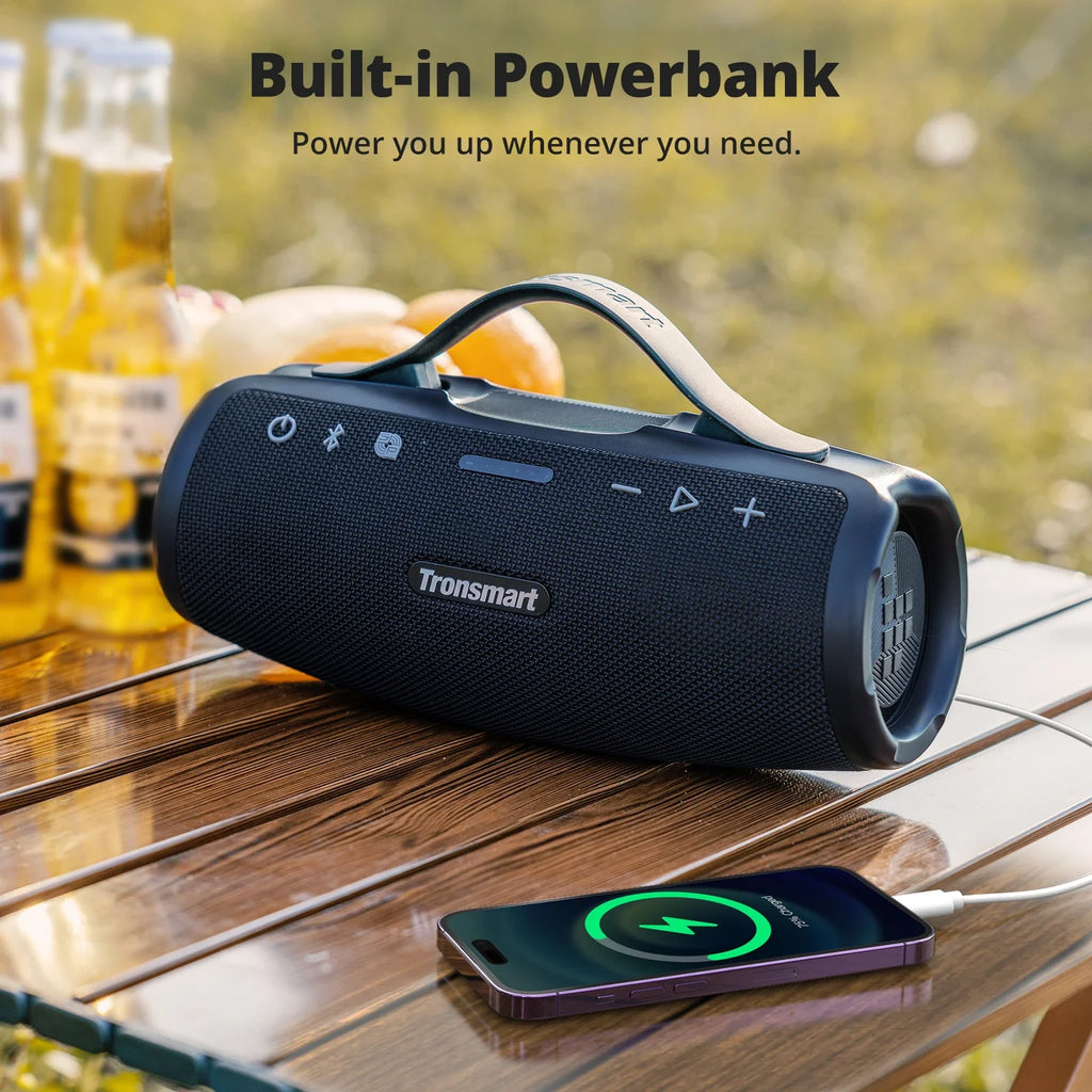 50W Portable Bluetooth Speaker — IPX7 Waterproof, 8000mAh Built-in Power Bank, App-Controlled EQ & Retractable Handle