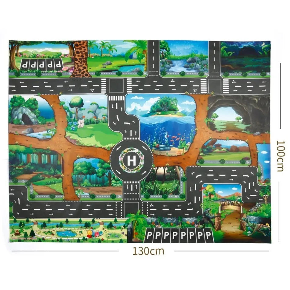 Kids Waterproof Playmat 39.4 x 51.2 in (100 x 130 cm) – Portable Foldable Road Map Play Rug with Farm, Animal & Dinosaur Design, Non-Toxic Toddler Activity Mat