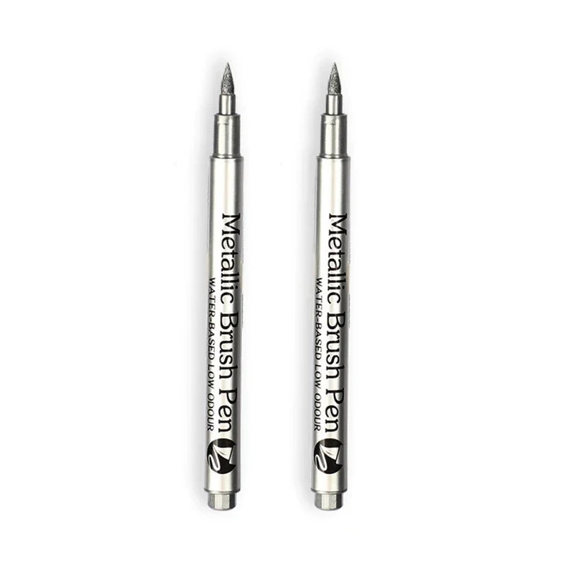 Metallic Brush Marker Pen (1 or 2-Pack) – Gold & Silver Permanent Metallic Ink for Crafts, Scrapbooking & Manga (14 cm / 5.5 in)