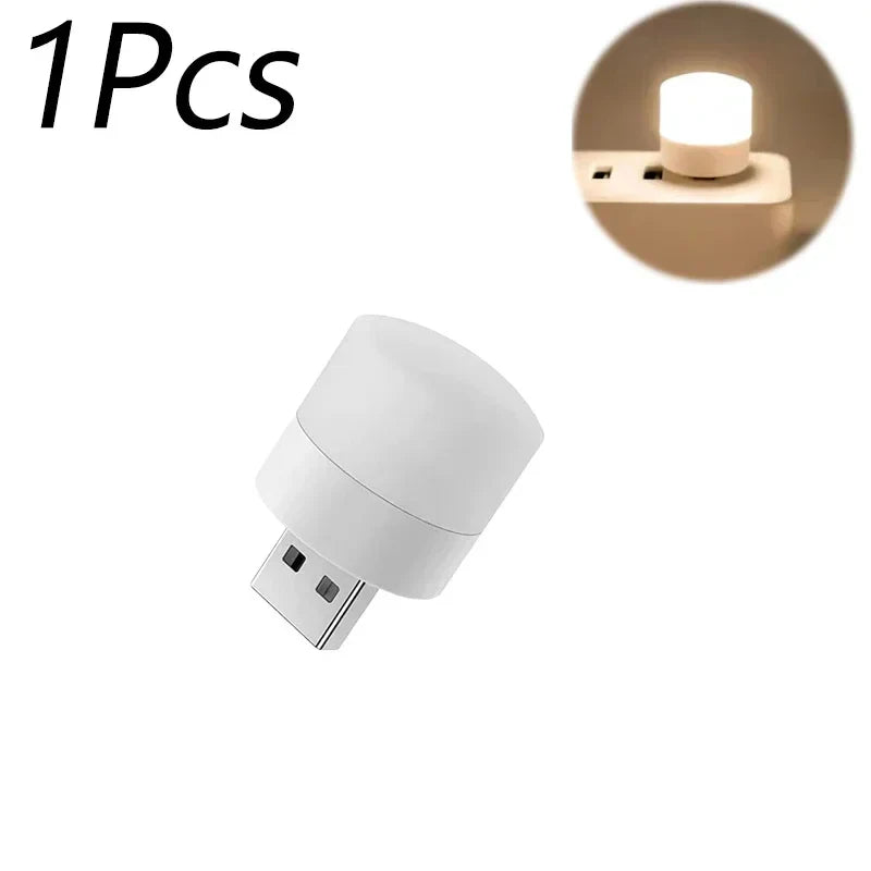 Mini USB LED Night Light - Warm & White Eye-Protection Reading Lamp, Portable USB Plug-In (1/3/5/10 Pack)