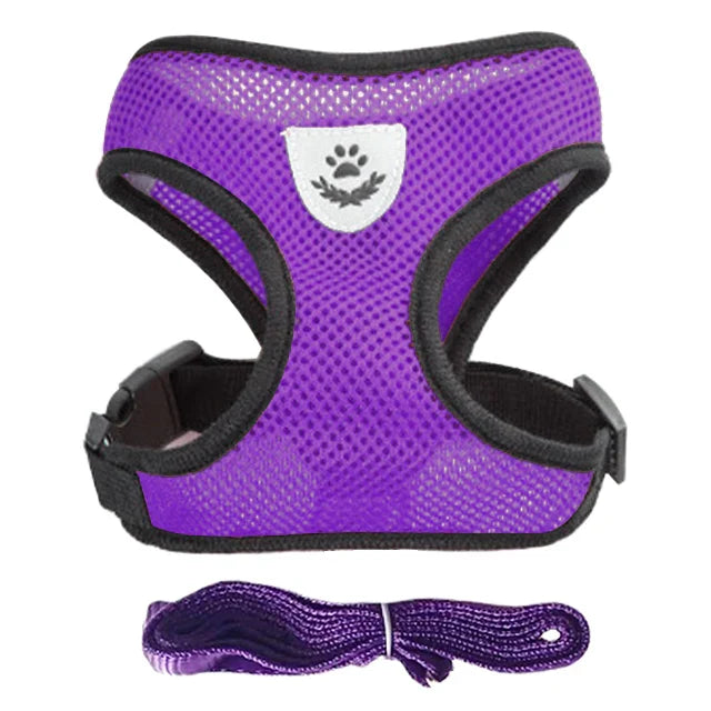 Adjustable Mesh Cat & Small Dog Harness Vest with 1.2m Leash S-XL Breathable Polyester Reflective