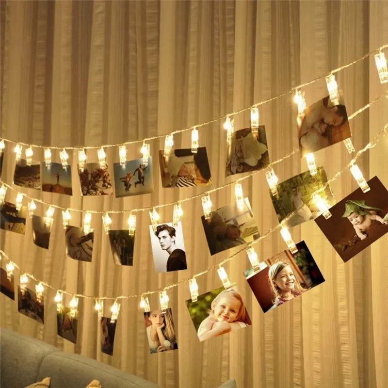 3M (9.8 ft) 20-LED Photo Clip Fairy String Lights - Battery-Operated Card Holder Garland for Christmas & Weddings