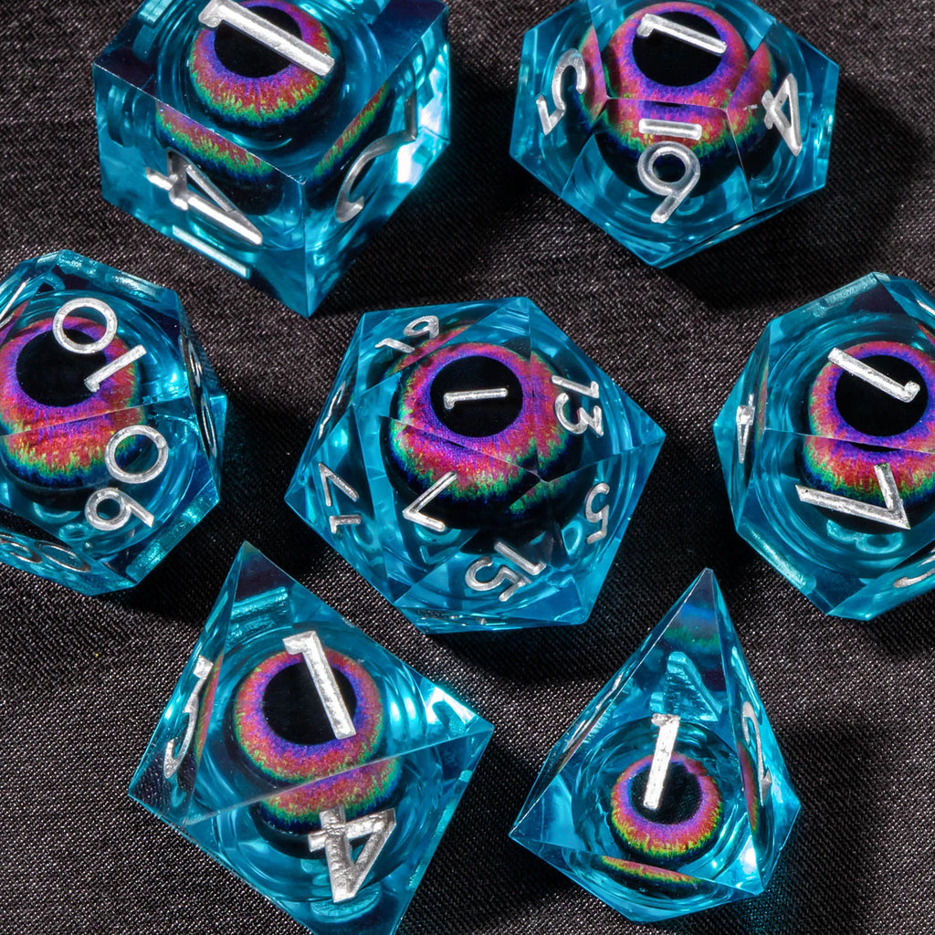Liquid Core Resin RPG Dice Set — Sharp-Edged D20 D12 D10 D8 D6 D4 for Tabletop Gaming