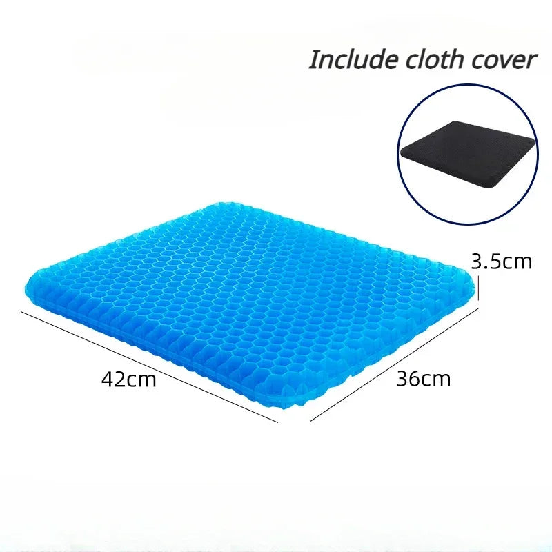 Double-Thick Gel Seat Cushion – Honeycomb Cooling Pressure Relief Pad for Office Chair, Car Seat & Wheelchair (Breathable, Non-Slip, Washable)