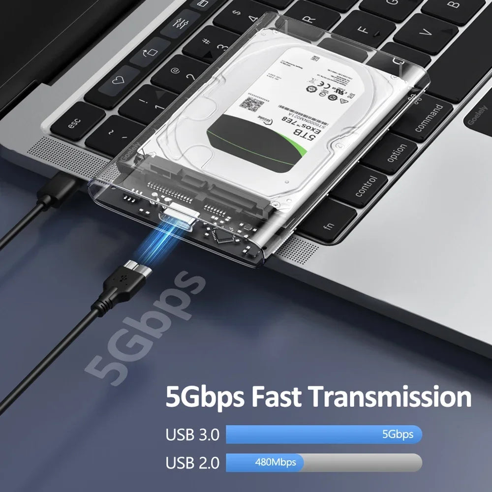 2.5-Inch Transparent USB 3.0 SATA HDD/SSD Enclosure, 5 Gbps UASP, Tool-Free Plug-and-Play