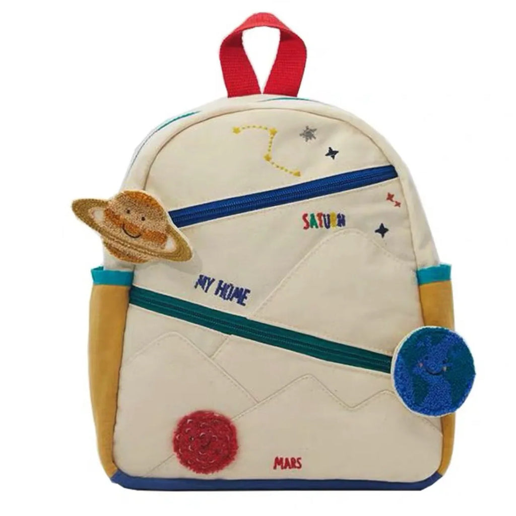 Planet Print Kids Canvas Backpack for Ages 4-6 — Kindergarten School Bag, Unisex