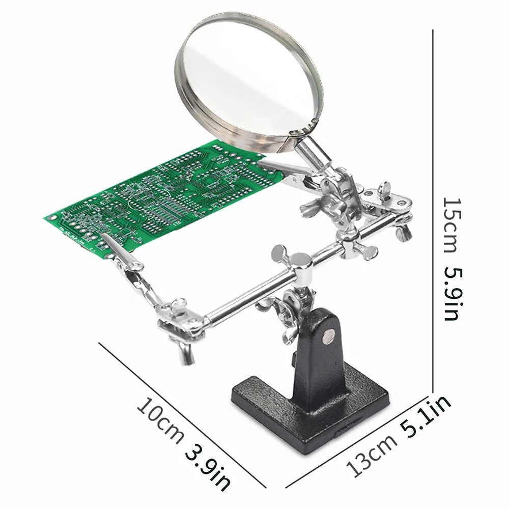 Dual Lens 3.5X/12X Soldering Magnifier with LED Lights & Alligator Clips, Adjustable Clamp Holder for PCB Repair