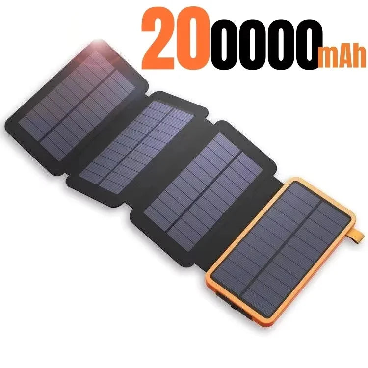 200,000mAh Solar Power Bank with Folding Solar Panels 120W Portable Charger with Built-in Cables USB-C USB-A Lightning Flashlight Digital Display for iPhone Android