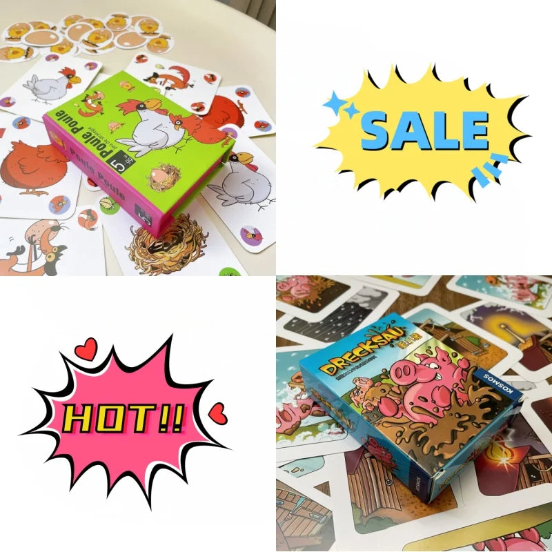 3-Pack Party Card Games – Chicken Chiu Chiu, Drecksau & Piou Piou | Family Kids Card Game Gift