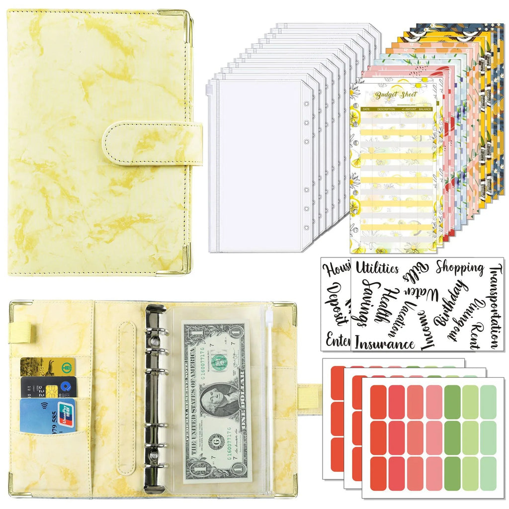 A6 Budget Binder Wallet Organizer — 12 Cash Envelopes, 12 Budget Sheets & 5 Label Stickers (7.84 x 5.2 in / 199 x 132 mm)