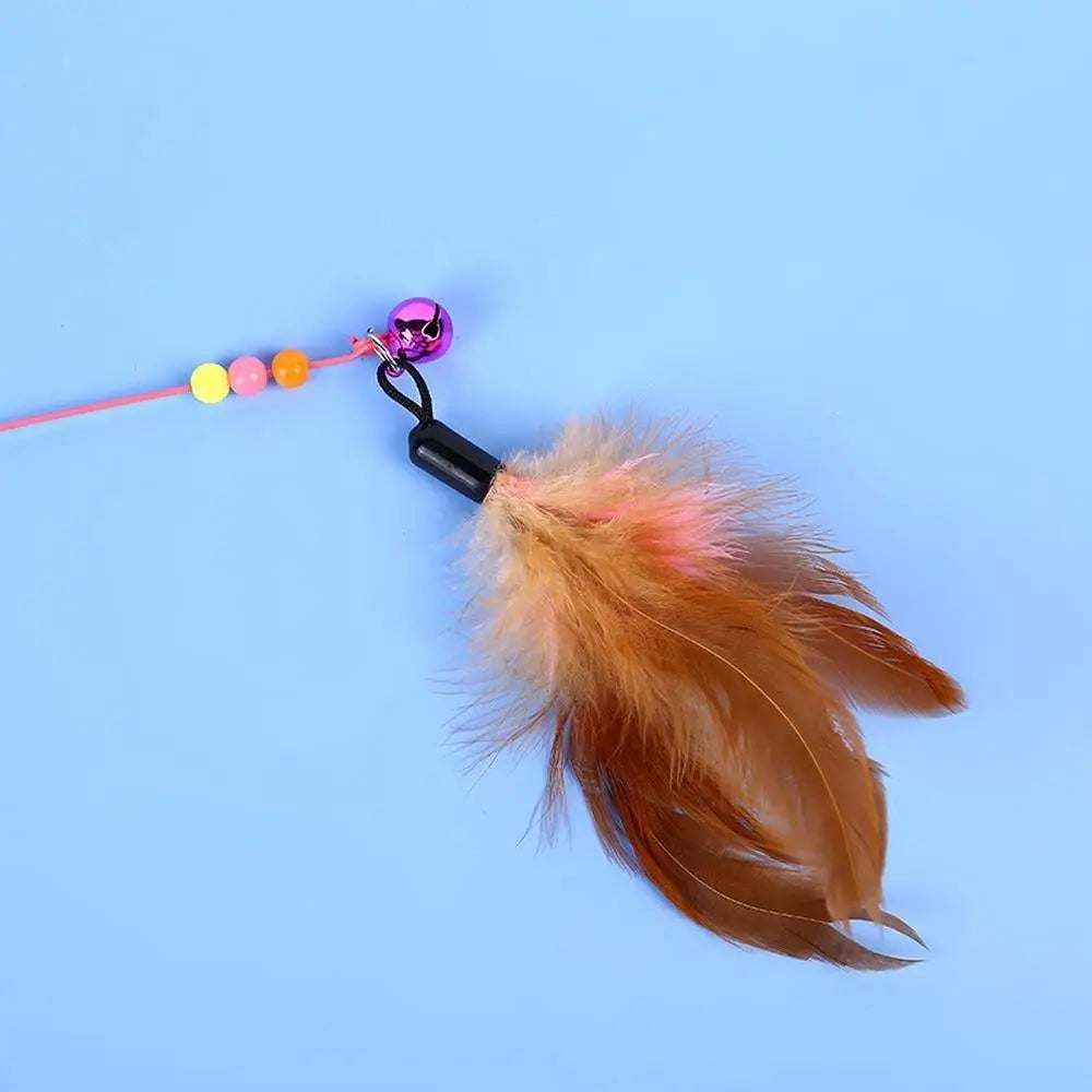 Interactive Cat Teaser Wand with Feather and Bell 35.4 in (90 cm) Metal Wire Rod — 1-Pack