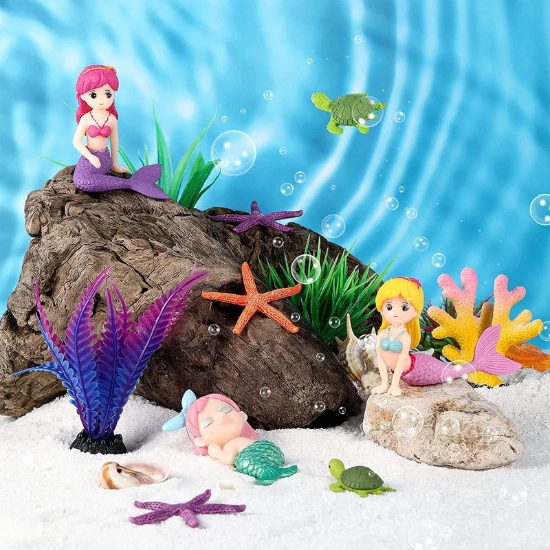 Little Mermaid Resin Figurine - Mini Aquarium Ornament, Cake Topper & Desk Decor