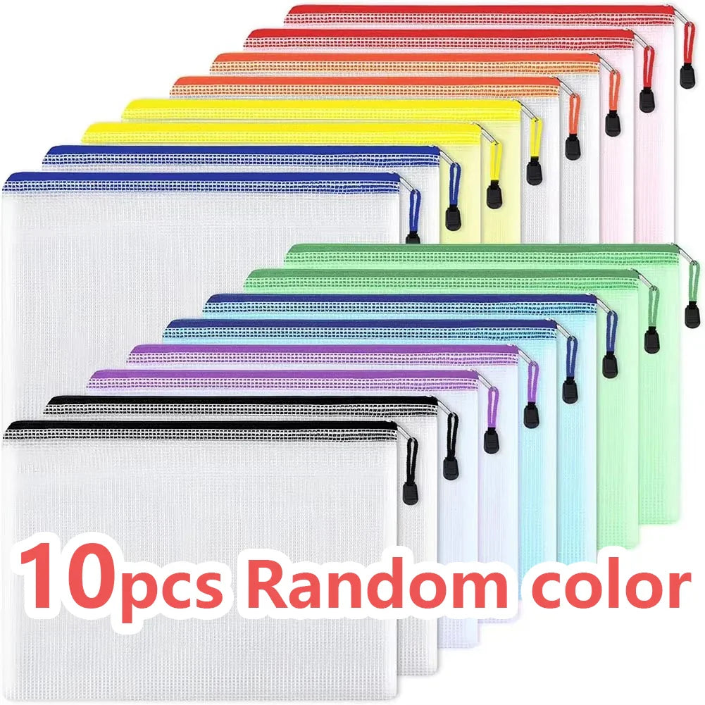 10-Pack A4 Zipper Bags – Multi-Color Waterproof PVC File Organizers for Travel, Office & Home Storage