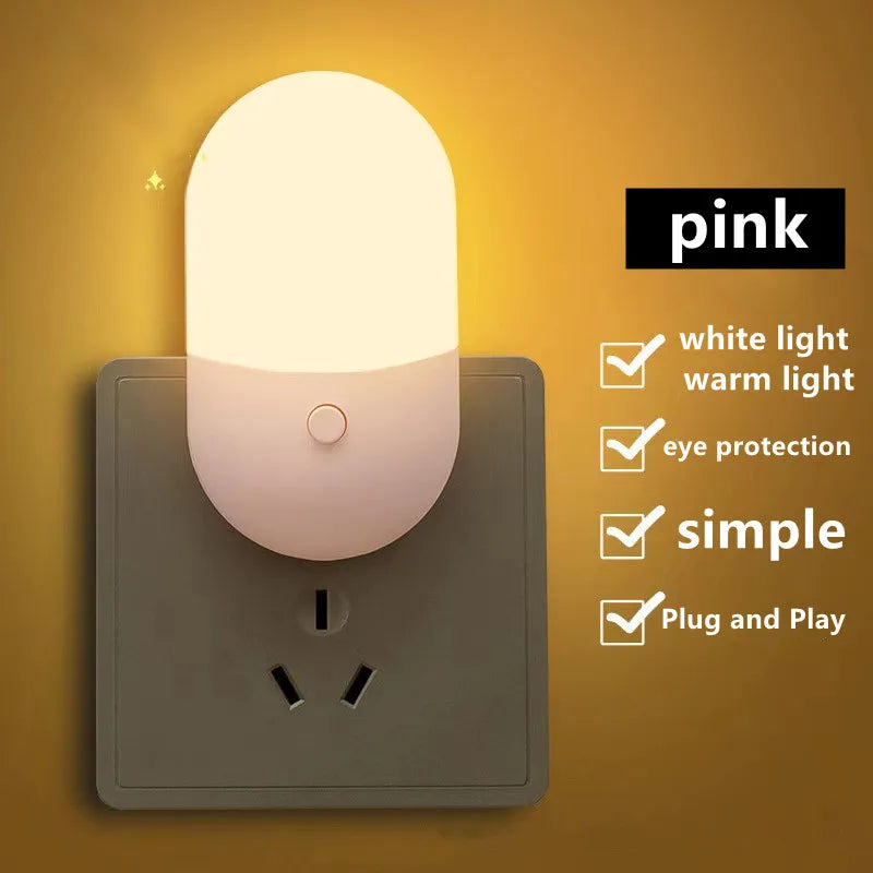 LED Plug-In Night Light with Auto Sensor (EU/US Plug) – Soft Warm Bedside Lamp for Bedroom, Kids, Hallway & Bathroom