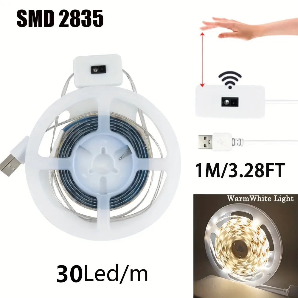 1M (3.3 ft) USB Hand-Wave Sensor LED Strip Light, 60 LEDs/m Dimmable Warm White — TV Backlight, Cabinet & Night Lamp