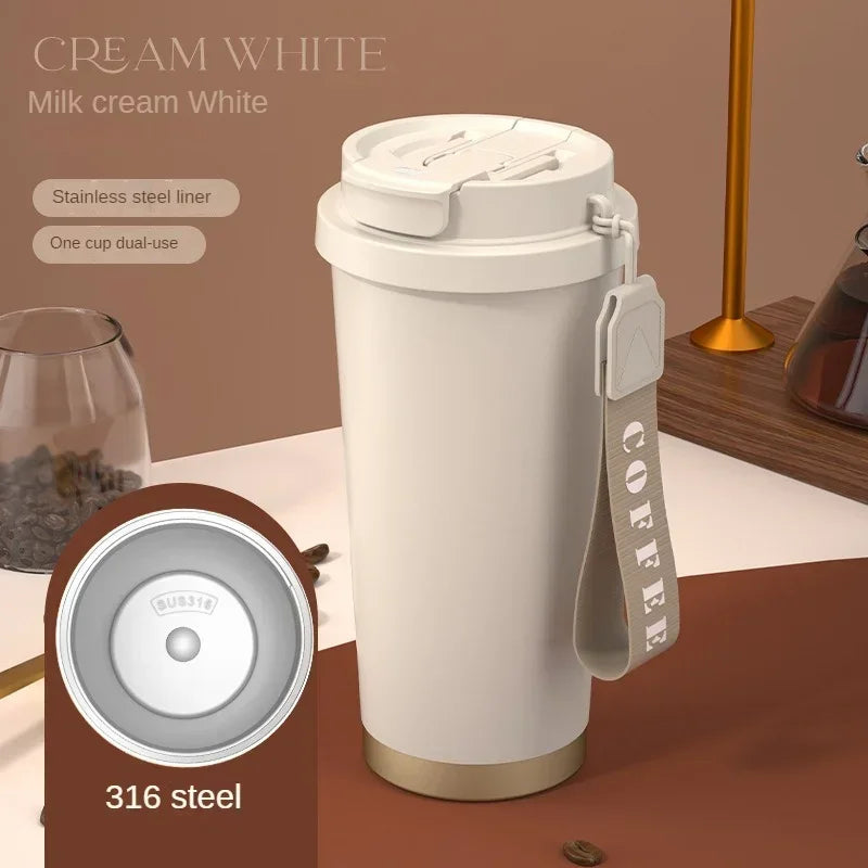 Large 18oz (530ml) Ceramic-Lined Stainless Steel Insulated Travel Mug – Double Wall Vacuum Thermos, Reusable Coffee Tumbler