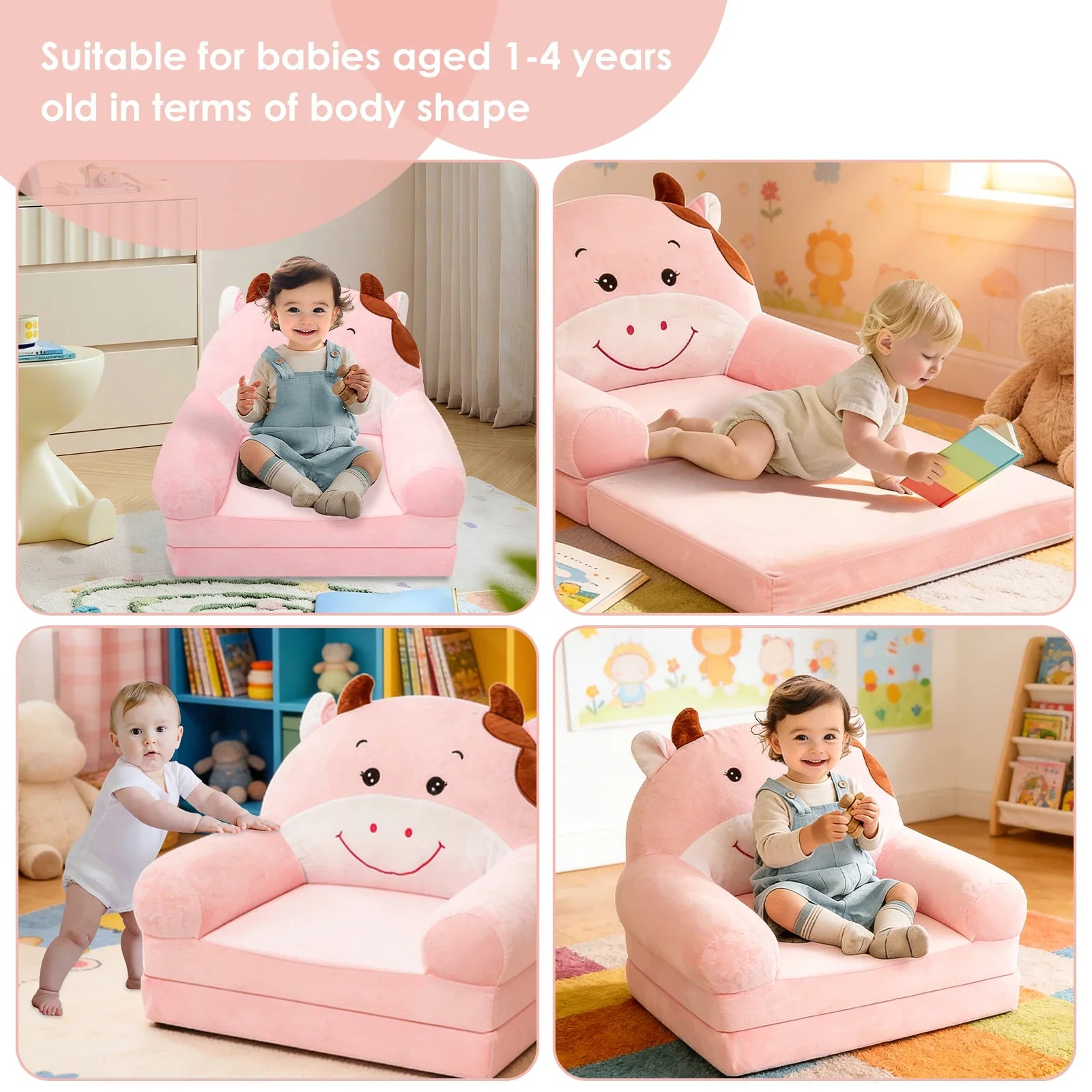 Foldable Kids Sofa Toddler Armchair (Ages 1-4) – Foam-Filled Convertible Seat & Sleeping Mat for Reading Nursery Bedroom
