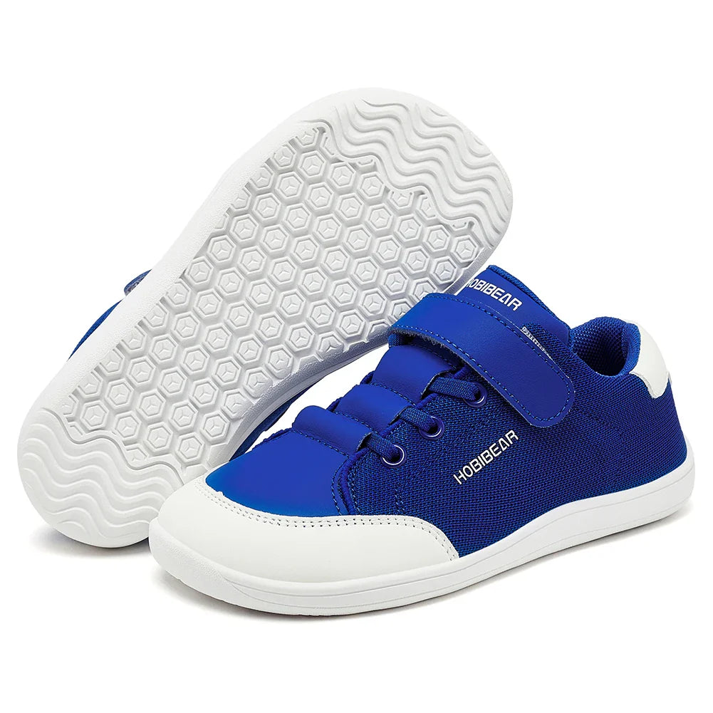 Kids Wide Toe Barefoot Sneakers Minimalist Lightweight Mesh & Faux Leather Hook & Loop Shoes