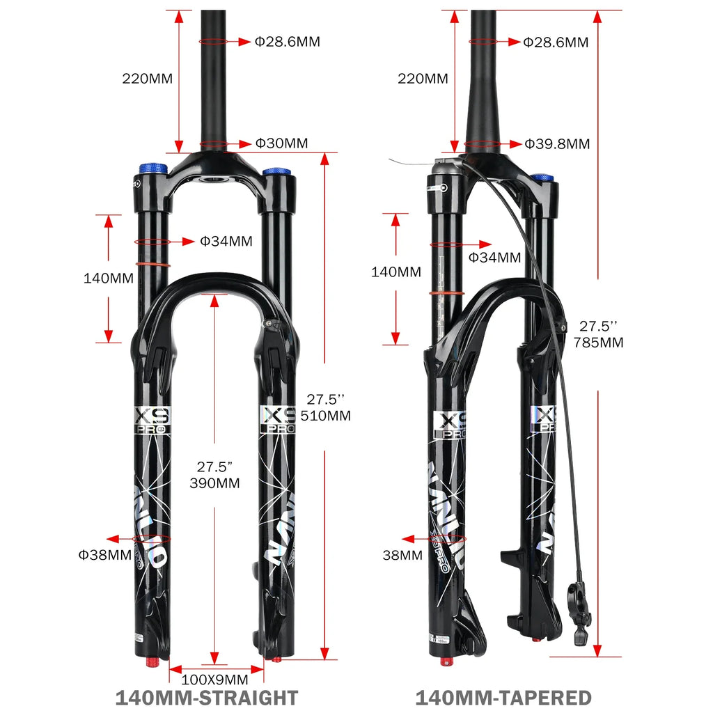 34mm MTB Suspension Fork for 26/27.5/29 in Wheels, Oil & Air Damping, 140/160mm (5.5/6.3 in) Travel with Metal Bushings