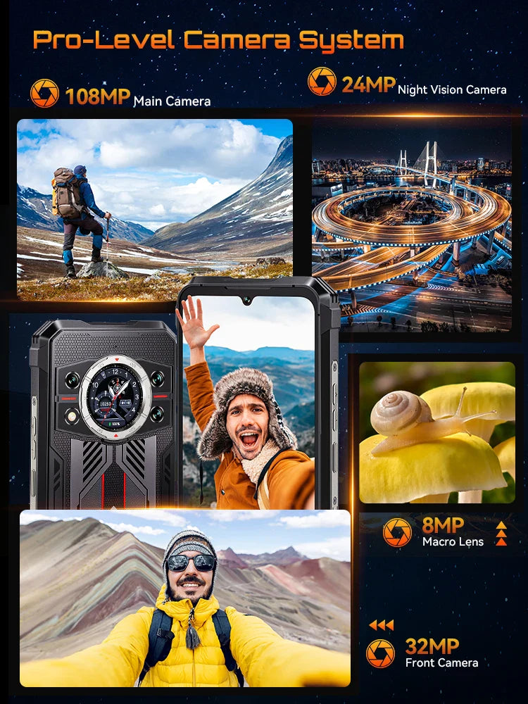 Rugged 5G Smartphone – 10200mAh Battery, Dimensity 7025 2.5GHz, 32GB RAM (16+16 Ext), 256GB Storage, 108MP Triple Camera, 6.72-inch FHD+ 120Hz, IP68/IP69K