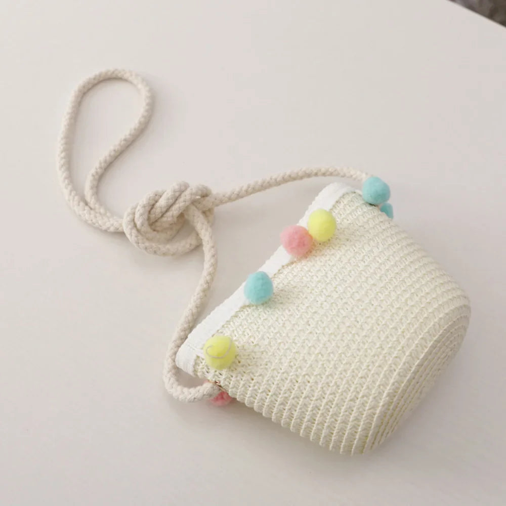 Kids Mini Woven Natural Straw Crossbody Bag for Girls Cute Shoulder Purse