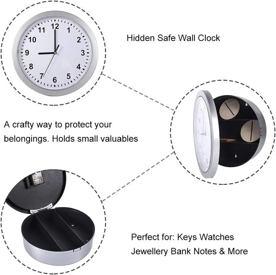 Hidden Stash Wall Clock Safe — Silent Decorative Clock with Concealed Compartment for Cash, Jewelry & Keys