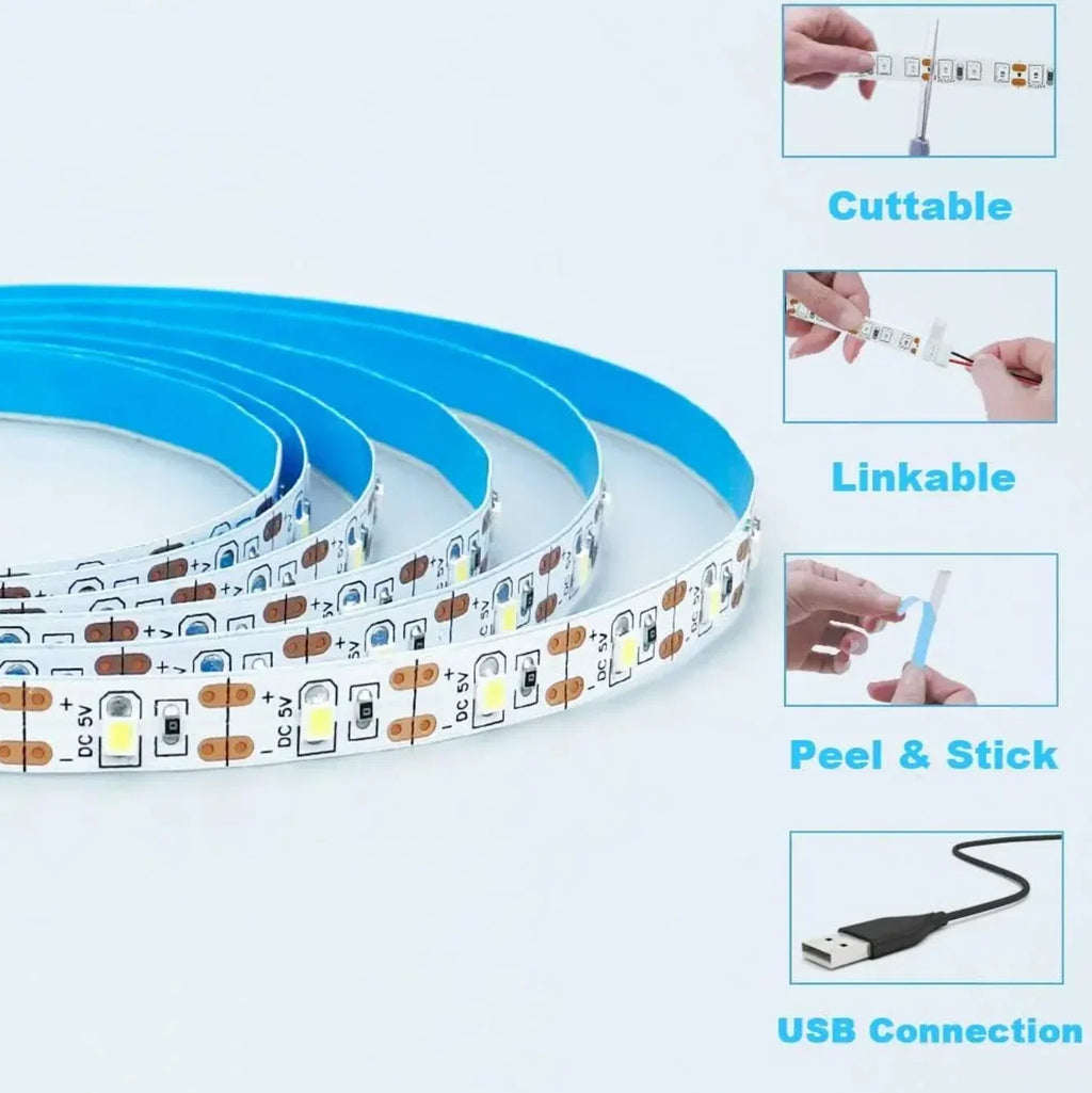 5V USB LED Strip Light 2835/SMD Warm & Cool White TV Backlight Home Decor 1-5m (3.3-16.4ft)