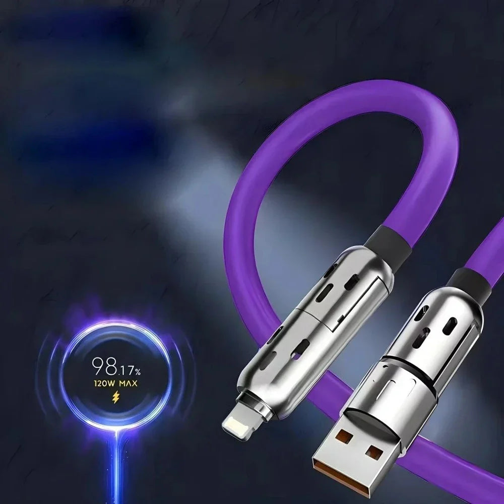 4-in-1 240W USB-C PD Fast Charging Cable — Silicone Power Cord, Type-C to USB-A, Compatible with iPhone Samsung Xiaomi