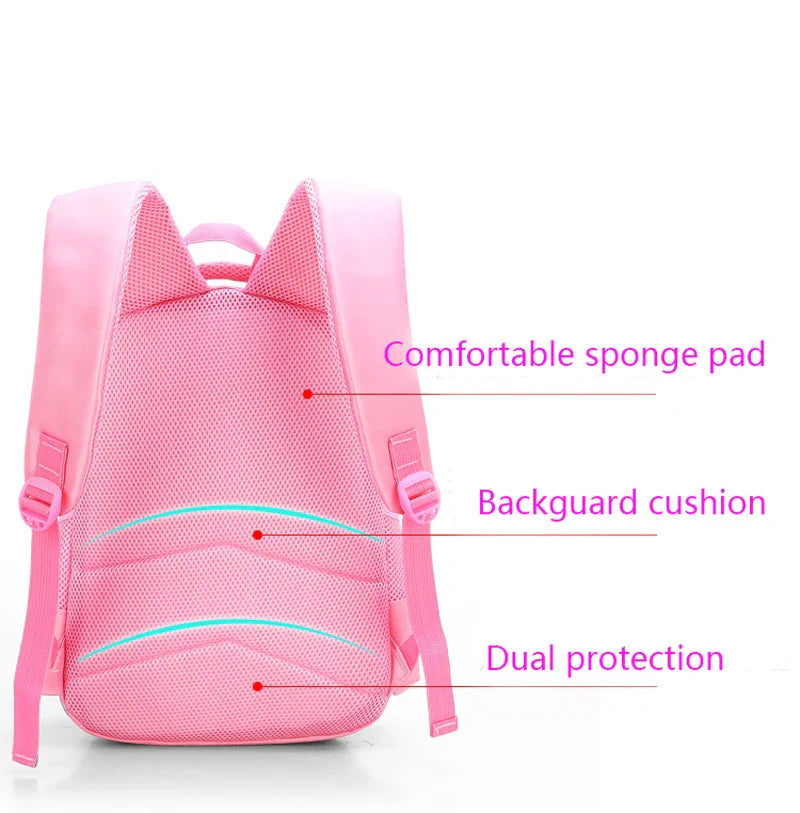 Pink Cute Cat Kids Backpack for Girls — Waterproof Kindergarten & School Bag (Ages 7-13)