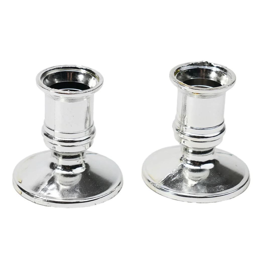 2-Pack Taper Candle Holder Bases – Silver & Gold Plastic Candlestick Stands for Taper/Electric Candles, Wedding & Home Decor