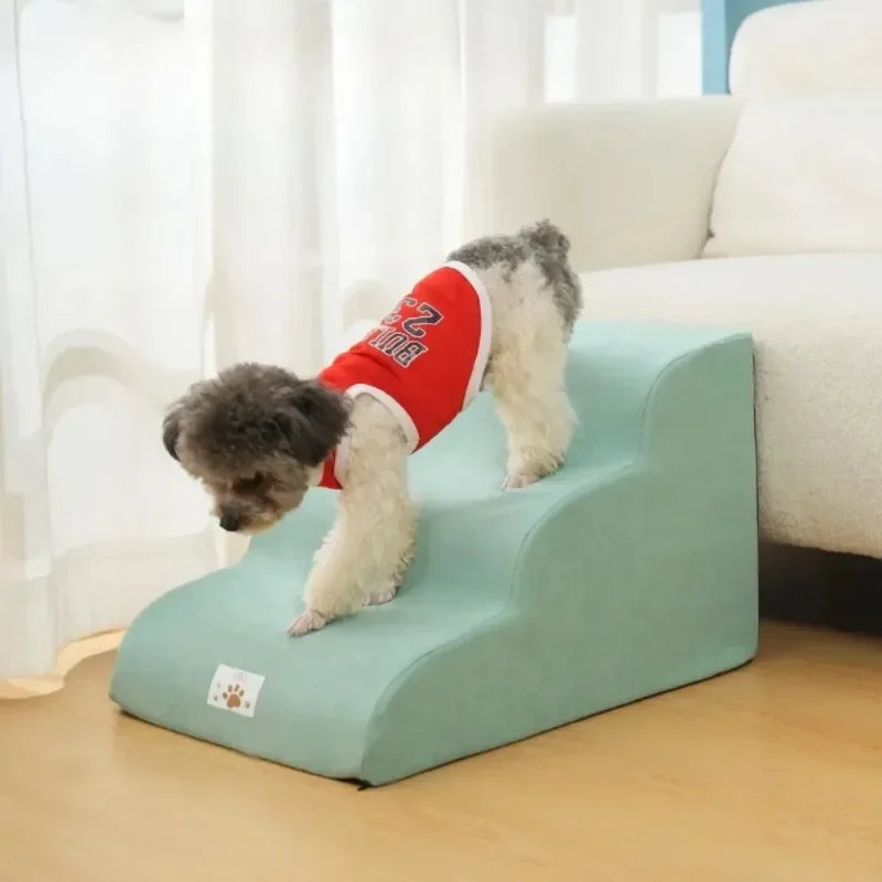 2- or 3-Step Pet Stairs for Dogs & Cats — Removable Washable Non-Slip Ramp for Sofa & Bed, PU Velvet Foam Pet Steps for Small & Senior Pets