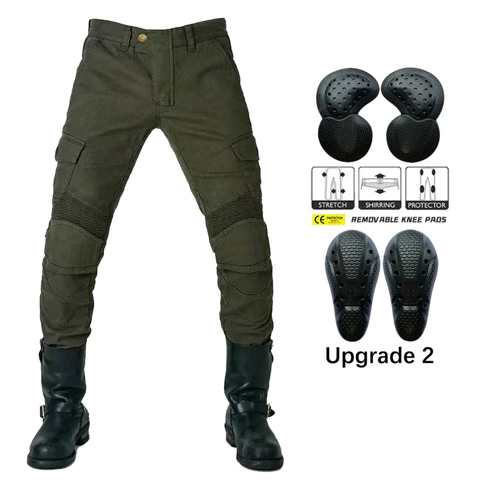 Men's Motorcycle Riding Pants with Detachable Knee and Hip Protectors Four-Season Casual Jeans