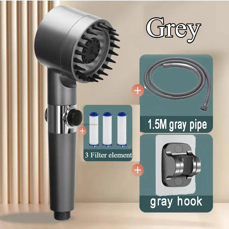 High Pressure Filtered Handheld Shower Head with One-Touch Stop and Massage - Water-Saving Shower Accessory