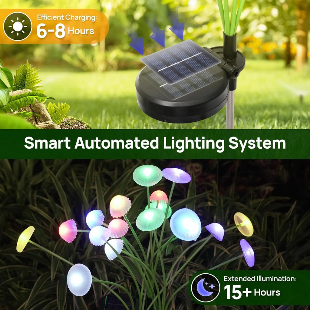 Solar Mushroom Garden Lights Dual-Mode LED Waterproof Pathway & Patio Decor (Jellyfish Style)