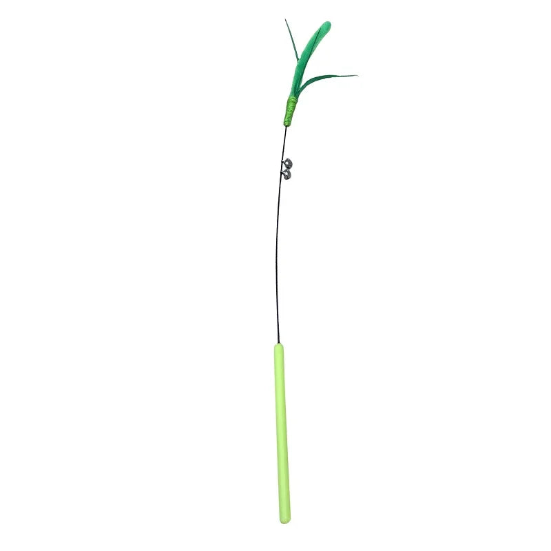 Interactive Feather Wand for Cats – 19.7 in (50 cm) Sage Tail Grass Teaser Stick, Bite-Resistant Sound Toy for Kittens