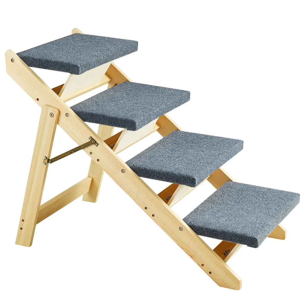 Foldable Wooden Pet Stairs & Ramp 2-in-1 — Pet Steps for Dogs & Cats, 30.9in x 18.5in x 25.5in (78.5 x 47 x 64.8 cm), Supports 150 lb (68 kg)
