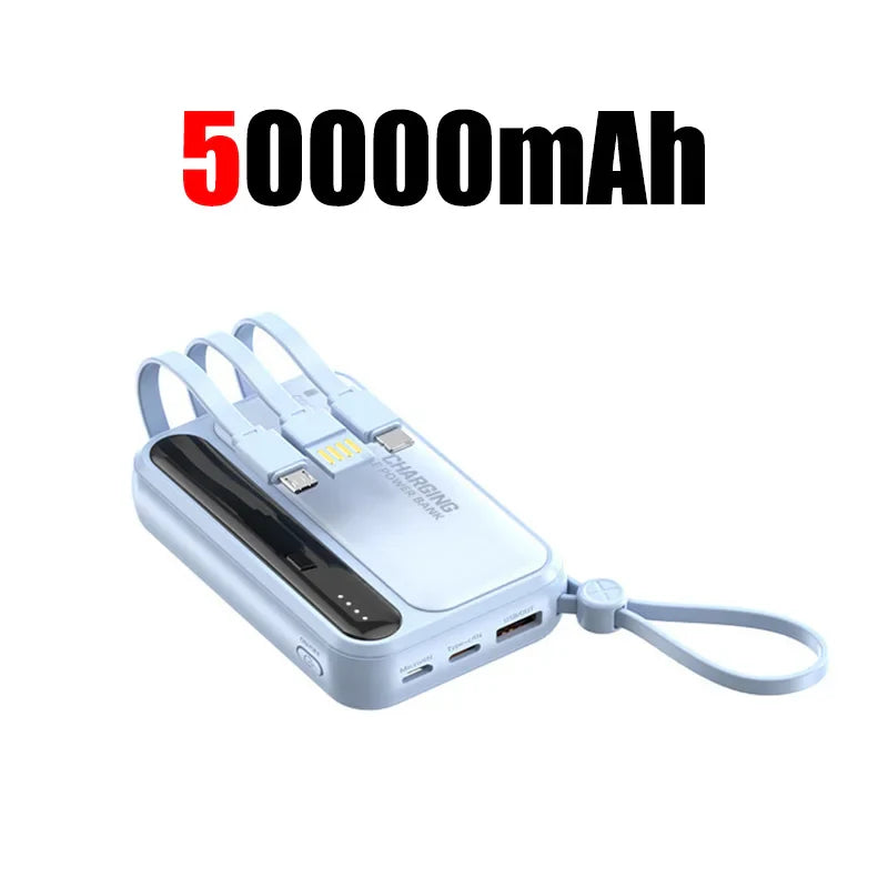 50000mAh 4-in-1 Power Bank Built-in Cables, 120W Fast Charging Digital Display & LED Light