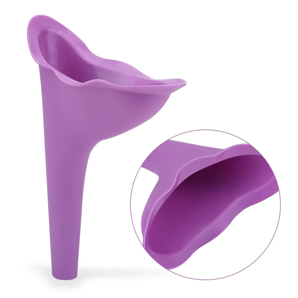 Portable Female Travel Urinal Funnel – Reusable TPR Camping Toilet for Women (Purple, Orange, Pink)