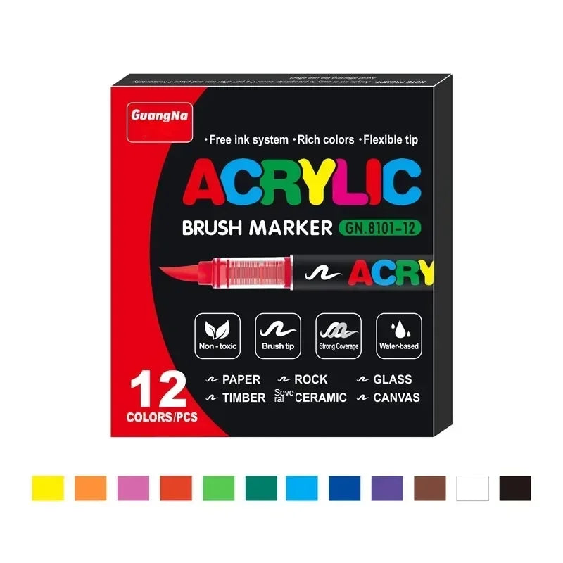 Acrylic Paint Pens Brush Tip - 12–120 Colors for Rock Painting, Wood, Canvas, Stone & DIY Crafts