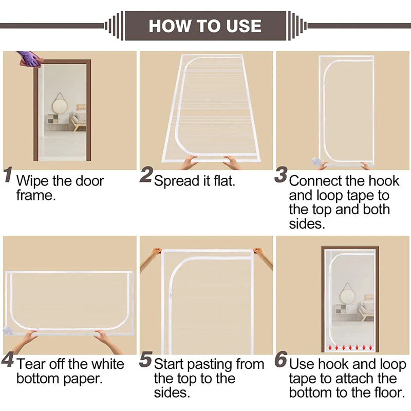 Cat-Resistant Zipper Door Screen - Nano Mesh Pet Door Curtain, Anti-Mosquito & Scratch-Proof, Up/Left Opening