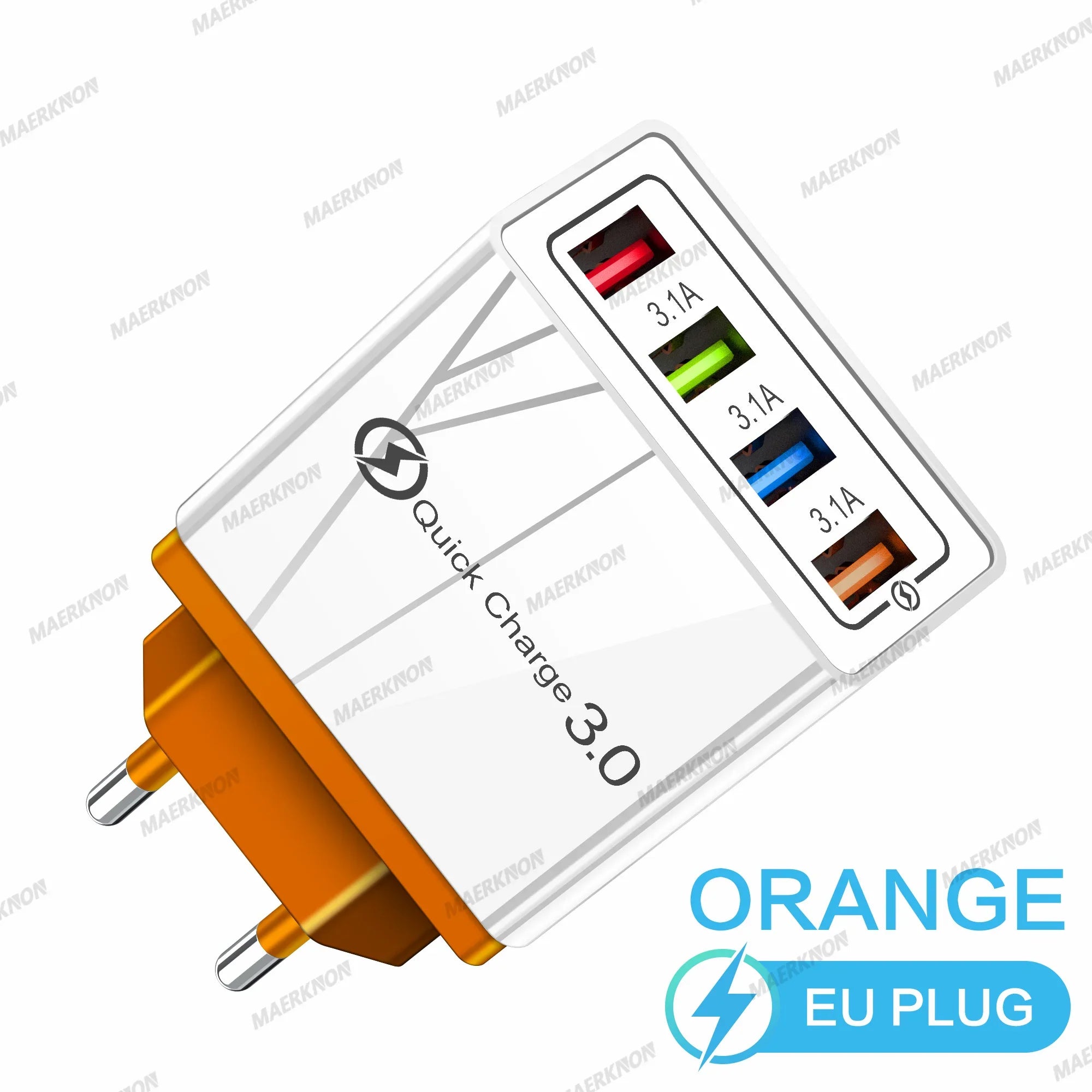 4-Port USB-A Wall Charger QC 3.0 3.1A Fast Travel Charger, 45W Total, US/EU Plug
