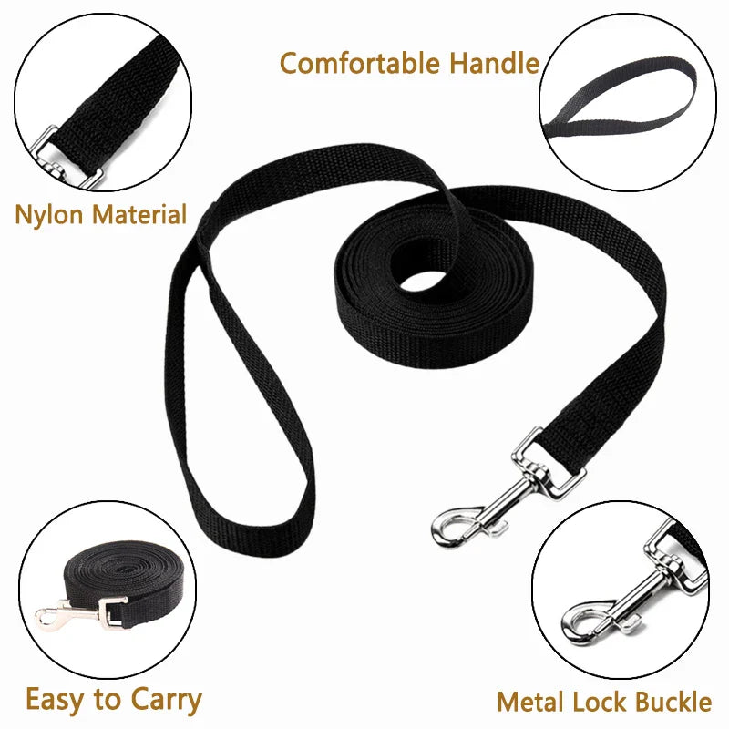 Long Strong Nylon Dog Leash - Training & Walking Lead, 10m/15m/20m (33/49/66 ft) for Small to Large Dogs & Puppies