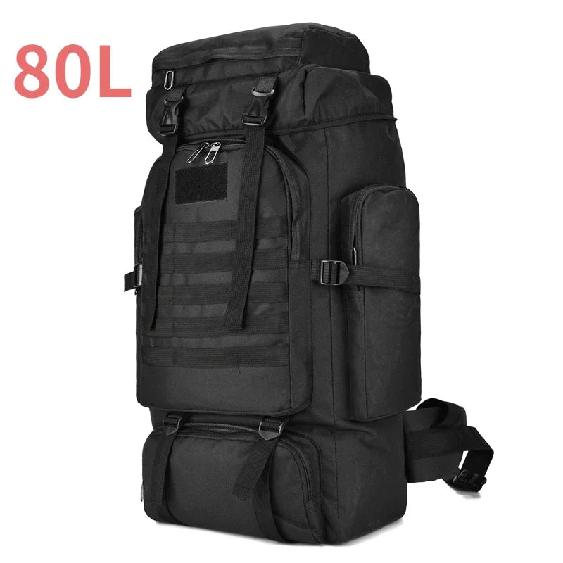 Tactical Mountaineering Backpack 80L / 100L (≈21 / 26 US gal) – Large Hiking, Camping & Travel Rucksack with Molle, Oxford Polyester