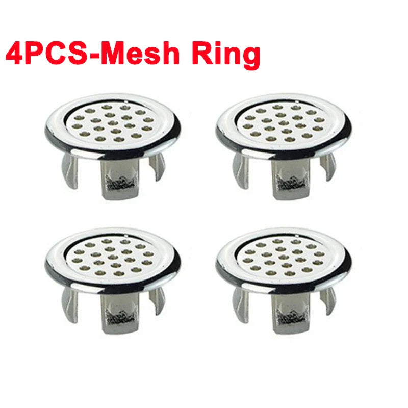 4-Pack Silver Plastic Sink Overflow Rings - Basin Drain Trim Plugs for Kitchen & Bathroom, Fits 22-24mm & 47-48mm