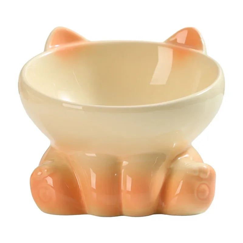 Elevated Ceramic Cat Bowl – Tilted Diagonal Design for Neck Support, Easy-Clean Pet Food & Water Dish